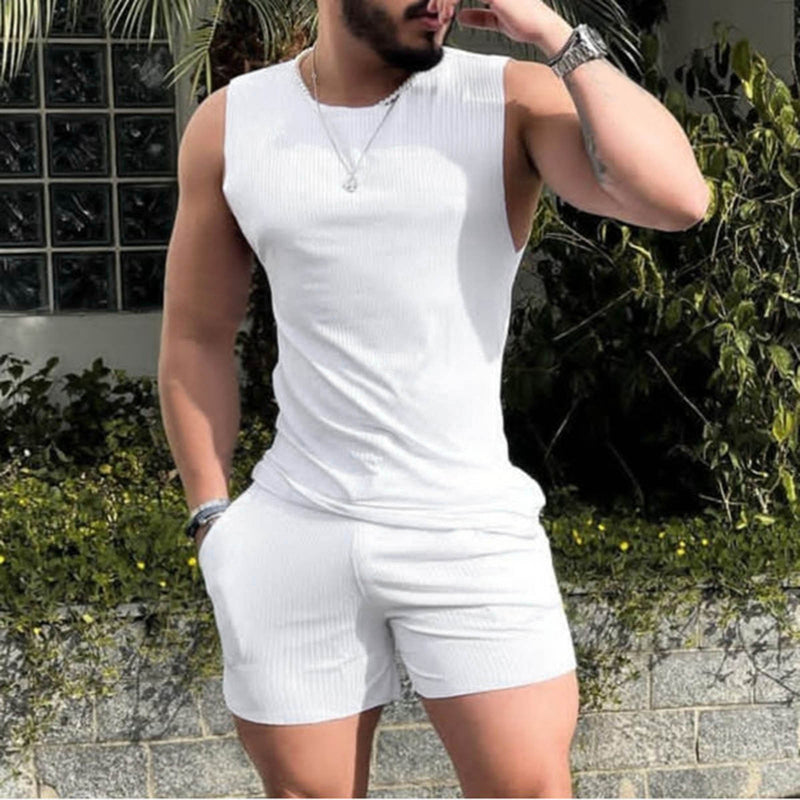 Summer 2 Piece Suit Man Casual Tracksuit Men's Suit Sleeveless T-shirt