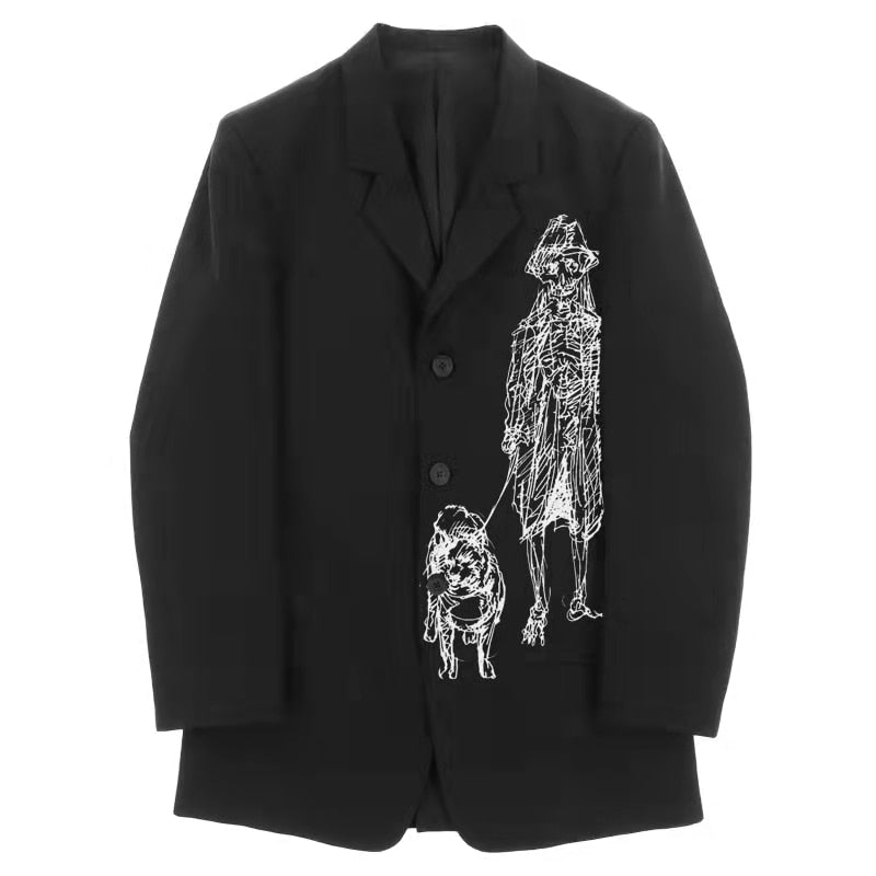 Yohji Yamamoto 22SS Walk A Dog Printing Medium And Long Term Casual Suit Coat Men's Loose Casual Oversize Suit Top Coat