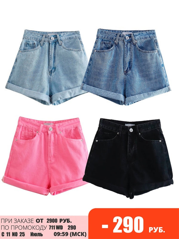 Tangada 2023 Summer Women Vintage Cotton Black Denim Shorts Pockets Female Retro Casual Shorts Pantalones 4M17