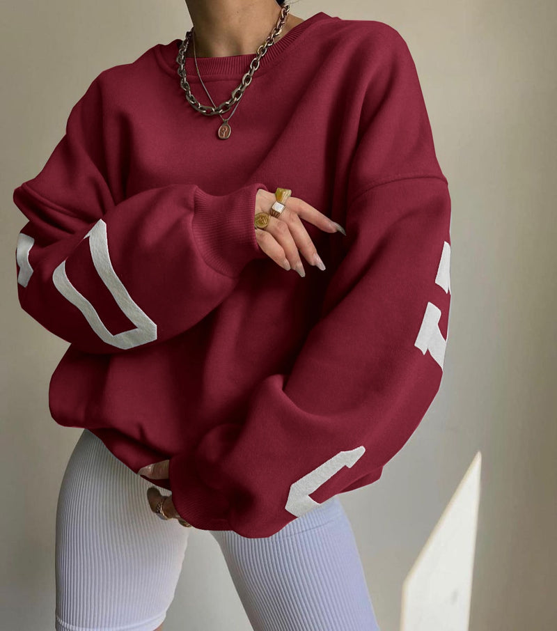 Casual Letters Print Sweatshirt Women Fashion Fleece Long Sleeve Loose Hoodies Y2k Streetwear 2022 Autumn Winter Lady Pullovers