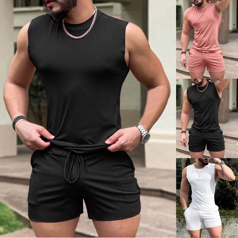 Summer 2 Piece Suit Man Casual Tracksuit Men's Suit Sleeveless T-shirt