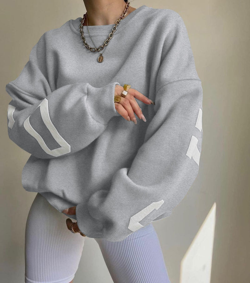 Casual Letters Print Sweatshirt Women Fashion Fleece Long Sleeve Loose Hoodies Y2k Streetwear 2022 Autumn Winter Lady Pullovers