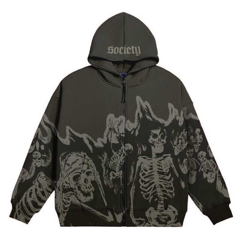 Y2K Men Hoodies Fashion Star Print Zip Up Long Sleeve Oversized Hooded Sweatshirts Gothic Grunge Jacket Coat Harajuku Streetwear