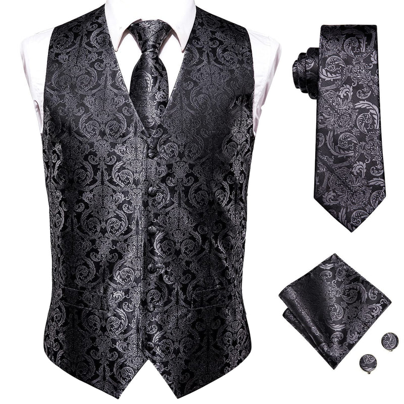 Hi-Tie 20 Color Silk Men's Vests and Tie Business Formal Dresses Slim Vest 4PC Hanky cufflinks for Suit Blue Paisley Waistcoat