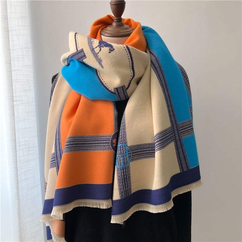 Warm Winter Scarf Cashmere Women Pashmina Design Print Shawls Wrap Female Thick Blanket Soft Bufanda Stoles 2022 Fashion