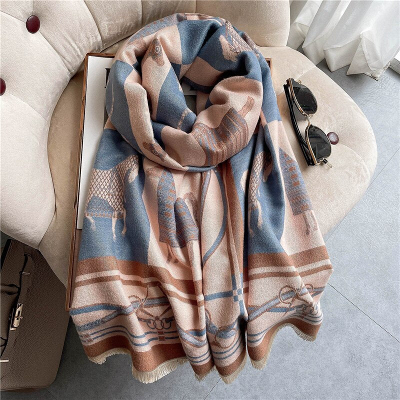 Women's Warm Double-Sided Thick Foulard Lady Fashion Bandana Female Pashmina