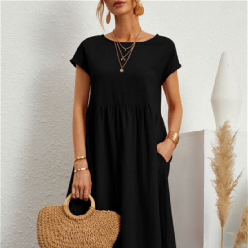 Elegant bodycon sexy cotton Women's dress for women 2022 summer A-line short sleeve boho midi dresses woman robe femme ladies