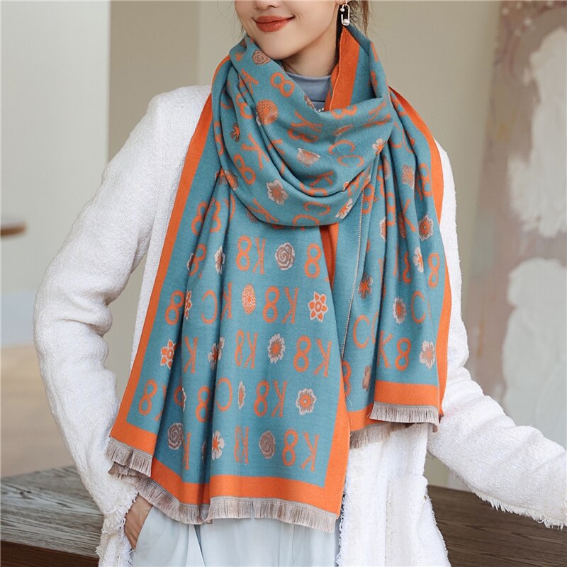 Women's Warm Double-Sided Thick Foulard Lady Fashion Bandana Female Pashmina