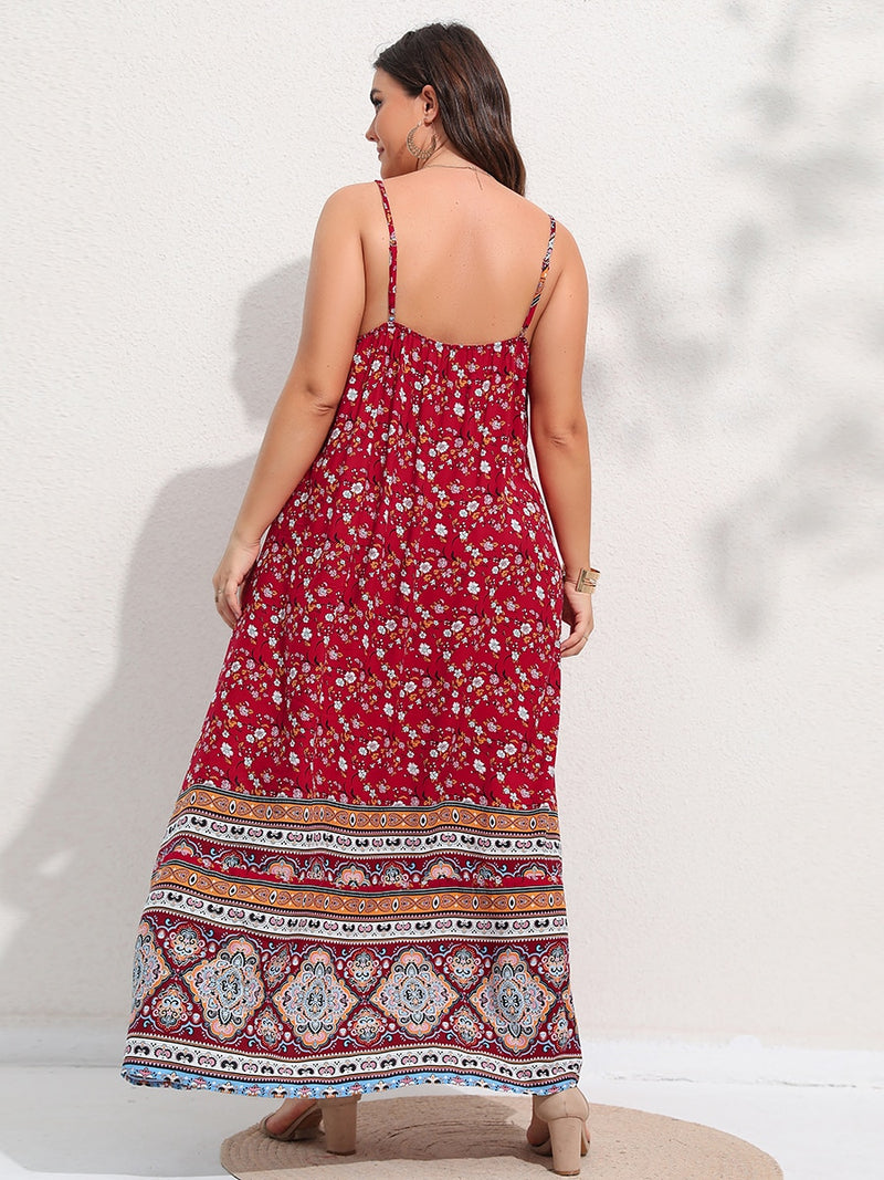 Finjani Ditsy Floral Maxi Cami Dress Backless Plus Size Women Summer Elegant Large Hem Beach Dresses