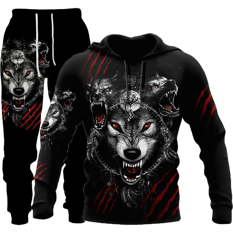 Wolf 3d Printed Hoodie Pants Suit Male Autumn and Winter Casual Sweashirt Pullover Men Tracksuit Set Fashion Men's Clothing Suit