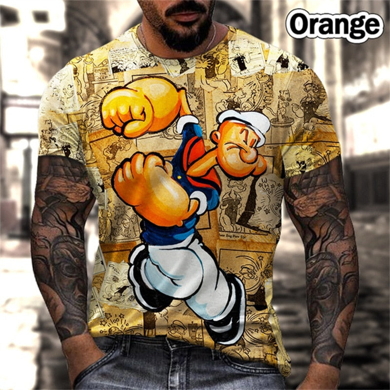 Men's Vintage T-shirt Loose O Neck Sailor 3D Pattern Short Sleeve Street Casual Hip Hop Top and T-shirt Men's Clothing 6XL