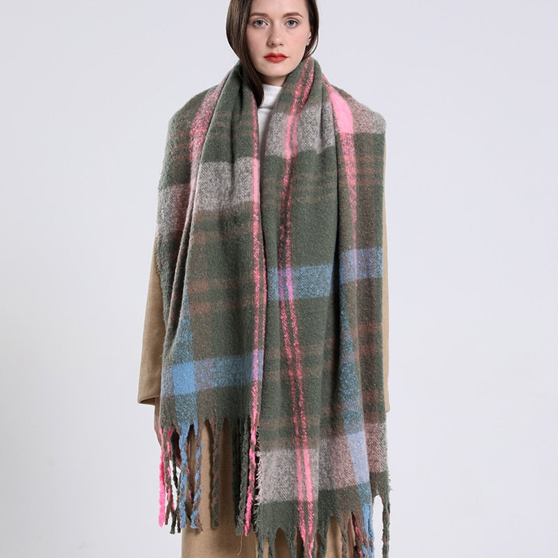 Women Plaid Scarf Winter Warm Shawl and Wrap Bandana Pashmina Long Tassel