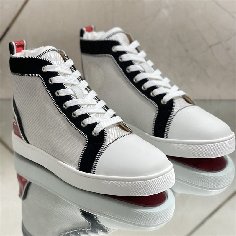 High Fashion Brand 2022 White Black Edge Casual Spring And Autumn Luxury Crystal Red Sole Men's Casual High Top Shoes Sneakers