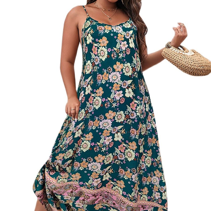 Finjani Ditsy Floral Maxi Cami Dress Backless Plus Size Women Summer Elegant Large Hem Beach Dresses