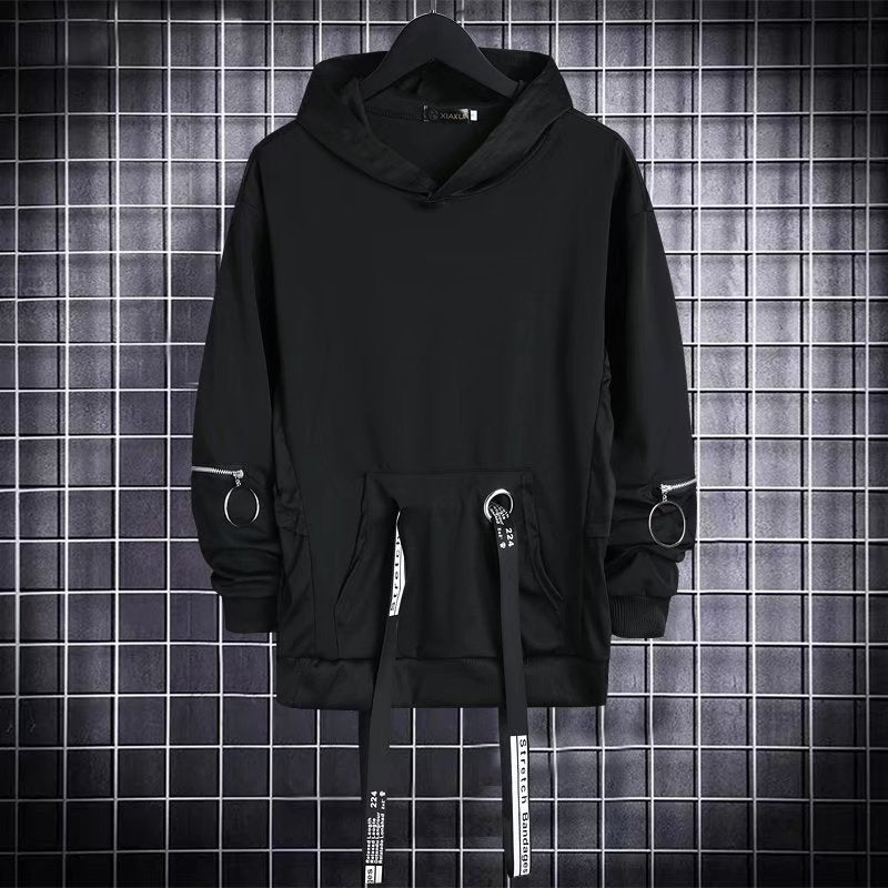 Autumn Men's Hoodie Sweatshirt Casual Black Hoodies Tops Techwear Hip Hop Harajuku Patchwork Japanese Streetwear Men 3XL