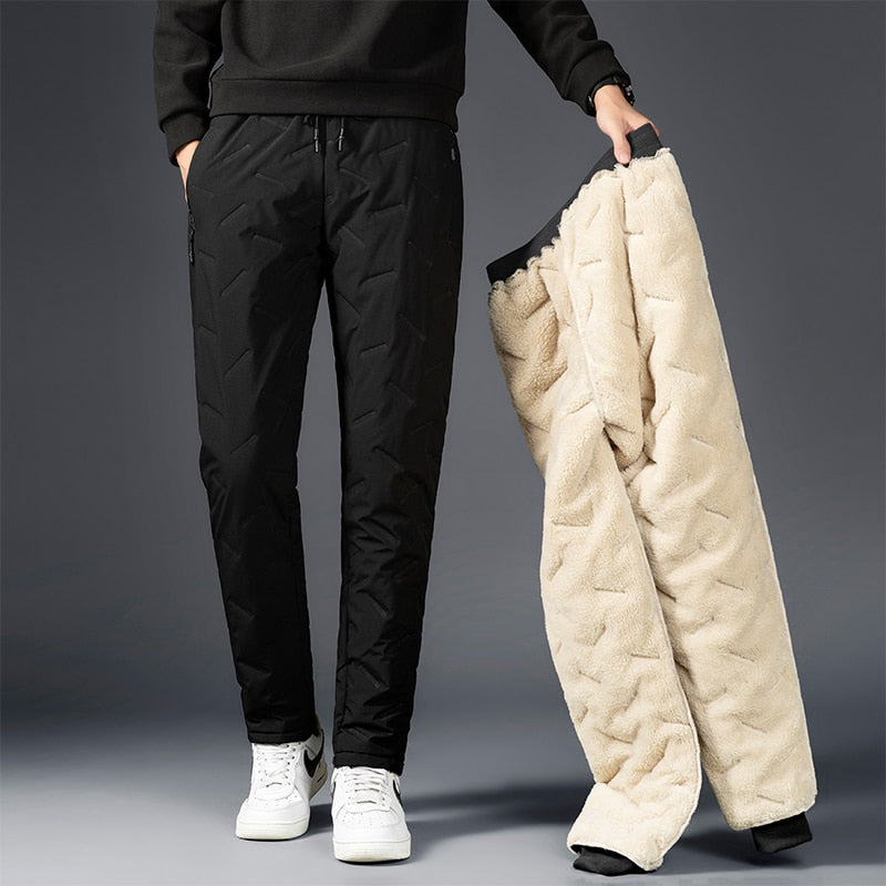 Winter Lambswool Warm Thicken Sweatpants Men Fashion Joggers Water Proof Casual Pants Men Brand Plus Fleece Plus Size Trousers