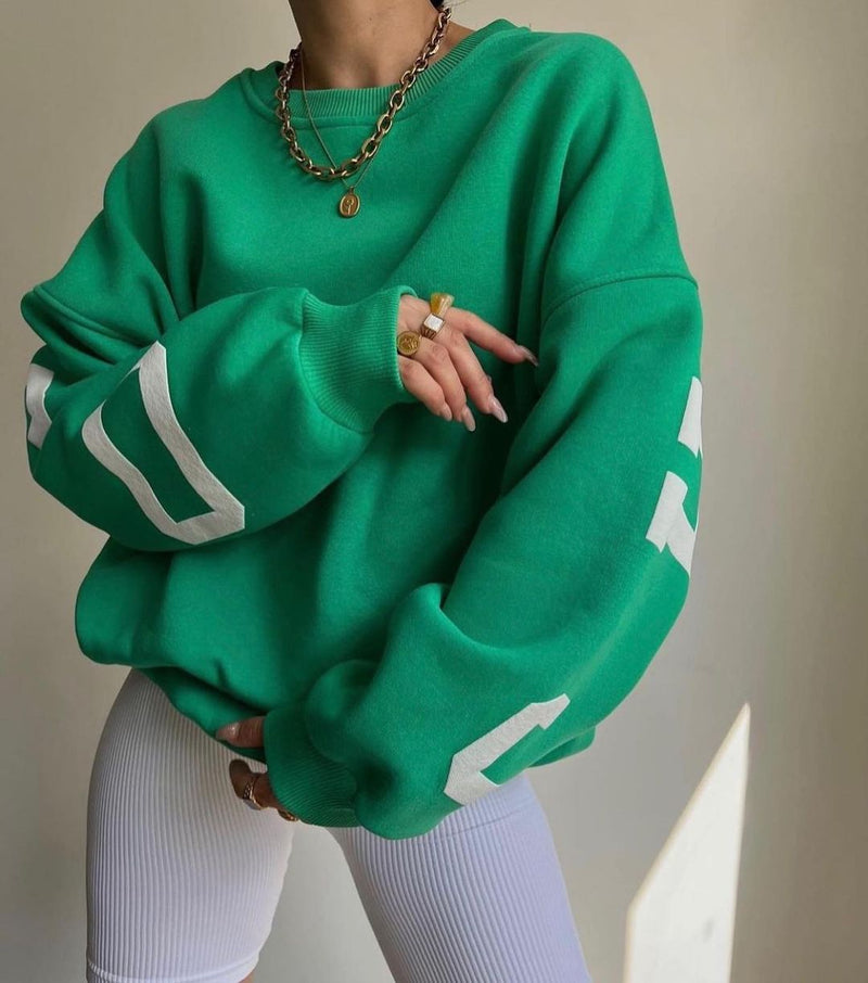 Casual Letters Print Sweatshirt Women Fashion Fleece Long Sleeve Loose Hoodies Y2k Streetwear 2022 Autumn Winter Lady Pullovers