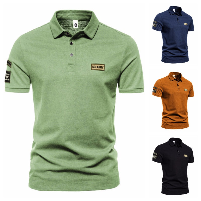 Summer Men's Outdoor Military Style Short-sleeved Lapel T-shirt High Quality Button Casual Business Men's Solid Color Polo Shirt