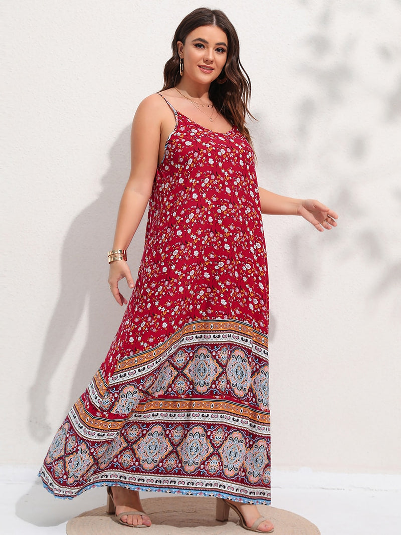 Finjani Ditsy Floral Maxi Cami Dress Backless Plus Size Women Summer Elegant Large Hem Beach Dresses