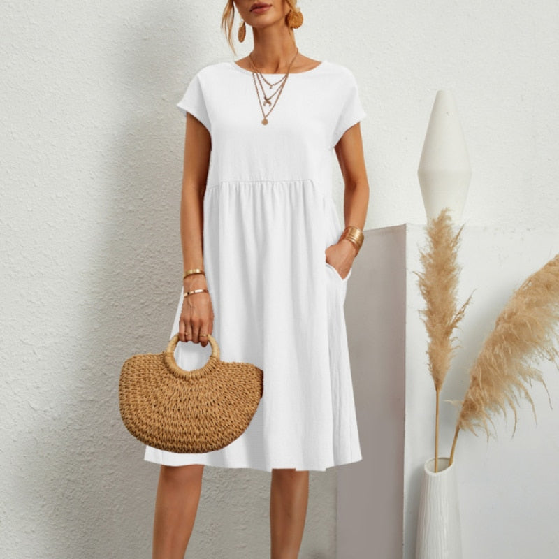 Elegant bodycon sexy cotton Women's dress for women 2022 summer A-line short sleeve boho midi dresses woman robe femme ladies