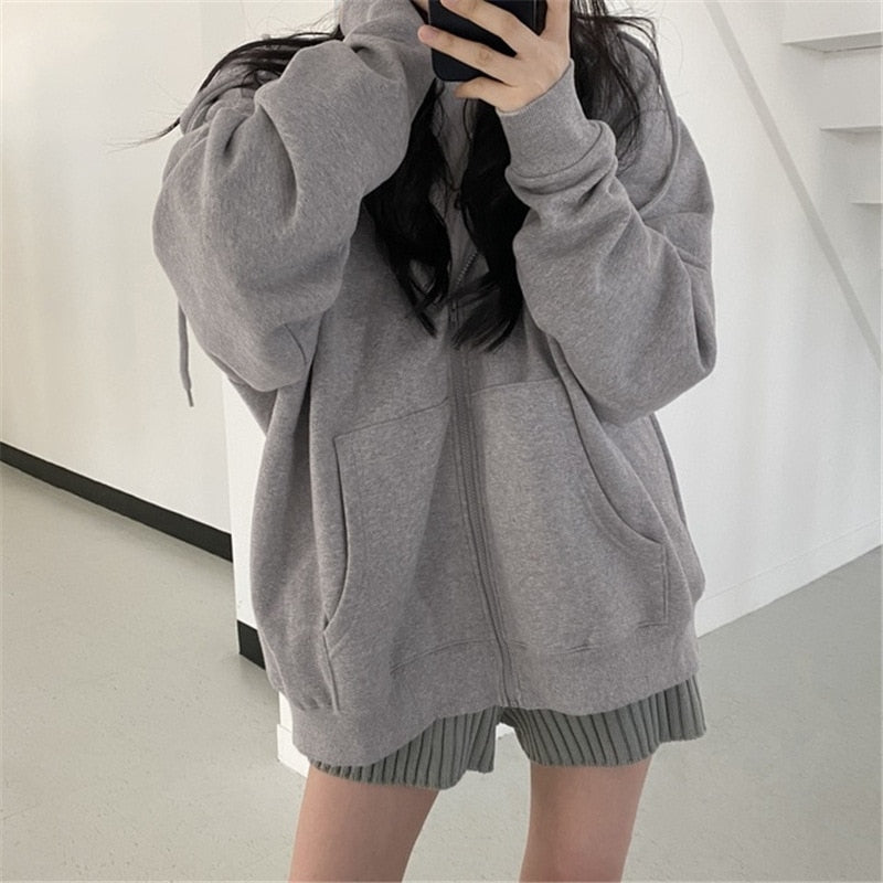 Letter Print Zip Up Hoodies Women Men Jacket Casual Hip Hop Harajuku Streetwear Y2K Clothes Tops Loose Grunge Hooded Sweatshirt