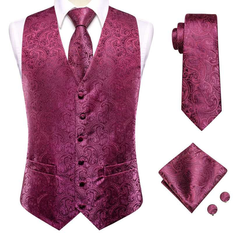 Hi-Tie 20 Color Silk Men's Vests and Tie Business Formal Dresses Slim Vest 4PC Hanky cufflinks for Suit Blue Paisley Waistcoat