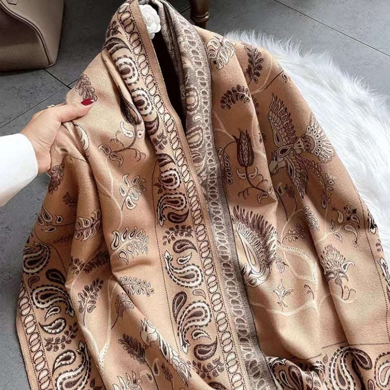 VISROVER luxury brand woman winter scarf fashion female shawls cashmere handfeeling winter wraps flower weave winter hijab scarf