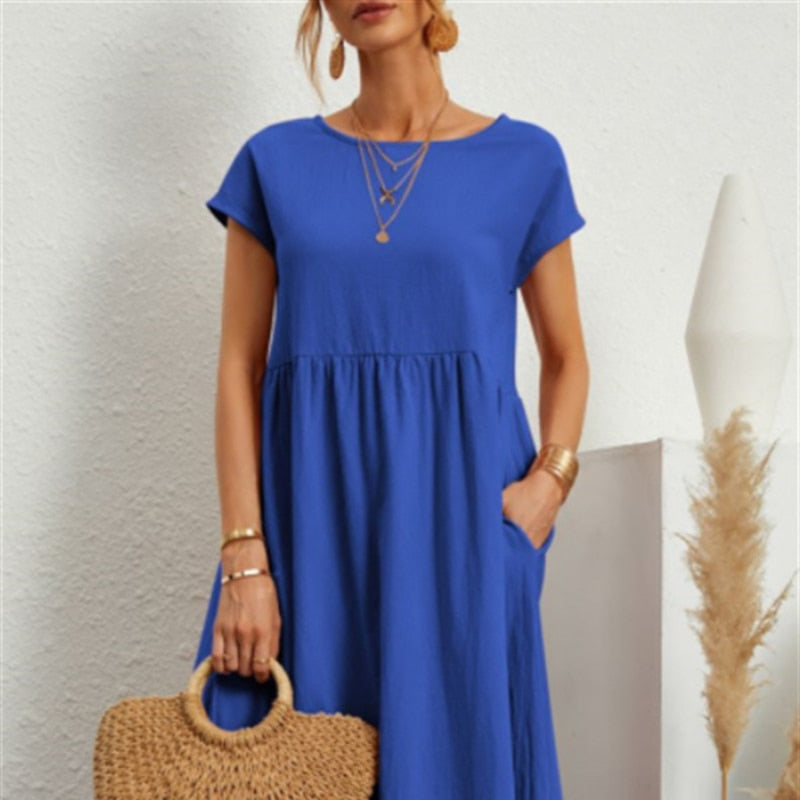 Elegant bodycon sexy cotton Women's dress for women 2022 summer A-line short sleeve boho midi dresses woman robe femme ladies