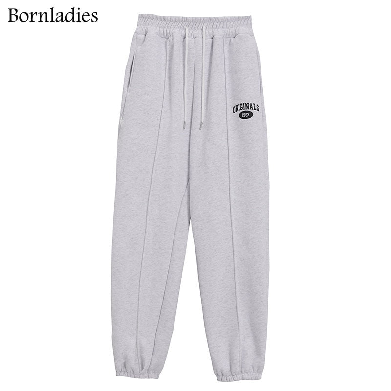 Bornladies 2022 Women Cotton Sweatshirt Suit Oversized Sets Female Stand Collar Loose Sweatshirt + Long Pants Suits Short Sets