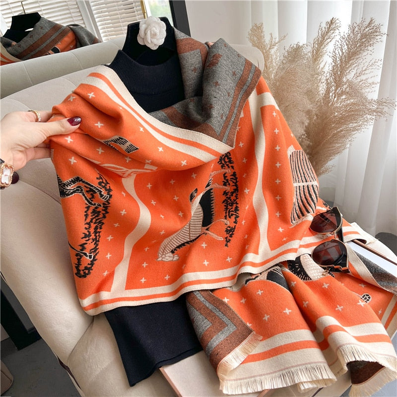 Warm Winter Scarf Cashmere Women Pashmina Design Print Shawls Wrap Female Thick Blanket Soft Bufanda Stoles 2022 Fashion