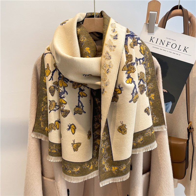 Warm Winter Scarf Cashmere Women Pashmina Design Print Shawls Wrap Female Thick Blanket Soft Bufanda Stoles 2022 Fashion