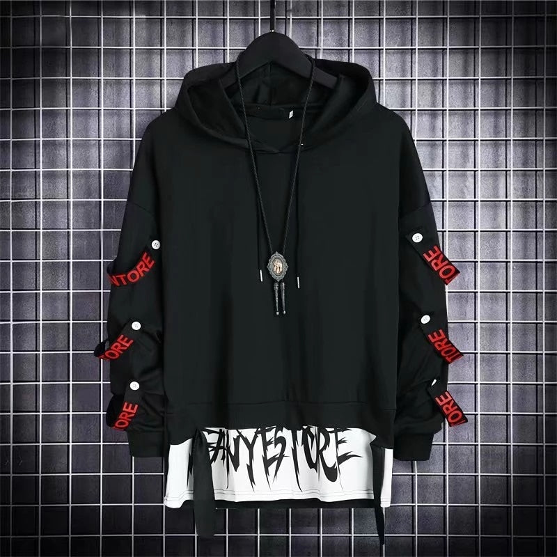 Autumn Men's Hoodie Sweatshirt Casual Black Hoodies Tops Techwear Hip Hop Harajuku Patchwork Japanese Streetwear Men 3XL