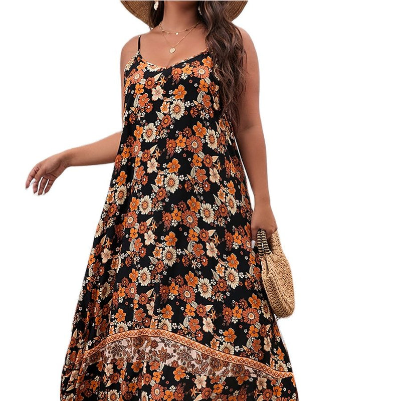 Finjani Ditsy Floral Maxi Cami Dress Backless Plus Size Women Summer Elegant Large Hem Beach Dresses