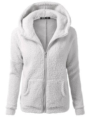 Female Hoodies Sweatershirt Zipper Coat Solid Soft Fleece Women Coat