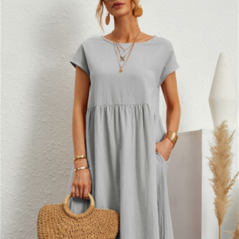 Elegant bodycon sexy cotton Women's dress for women 2022 summer A-line short sleeve boho midi dresses woman robe femme ladies