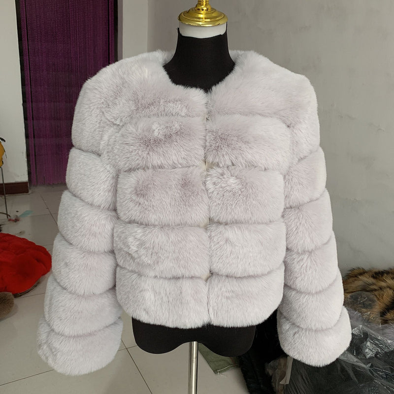 Women's Fashion faux fur coat super hot Autumn Winter women short Faux fox fur fluffy jacket high quality 7xl Ladies furry coats