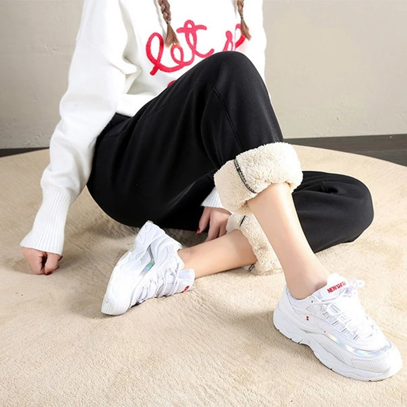 Thick Trousers Fashion Solid Color Loose Drawstring Sweatpants Plush Leggings