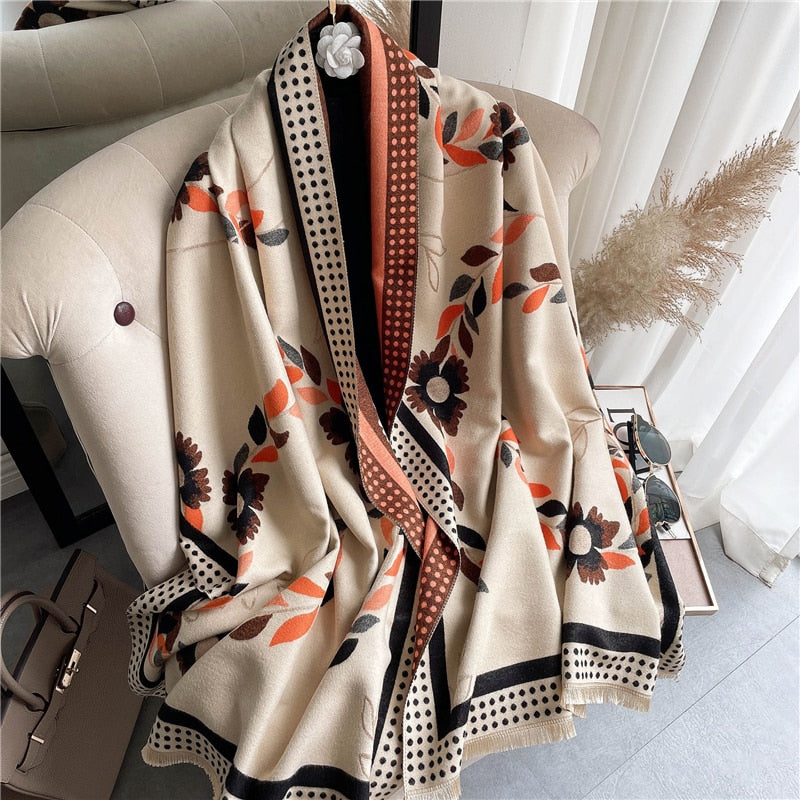 Warm Winter Scarf Cashmere Women Pashmina Design Print Shawls Wrap Female Thick Blanket Soft Bufanda Stoles 2022 Fashion