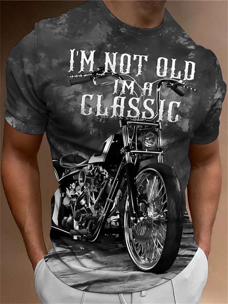 Motorcycle T-shirt Men 3D Car Print Short Sleeve Vintage Tops