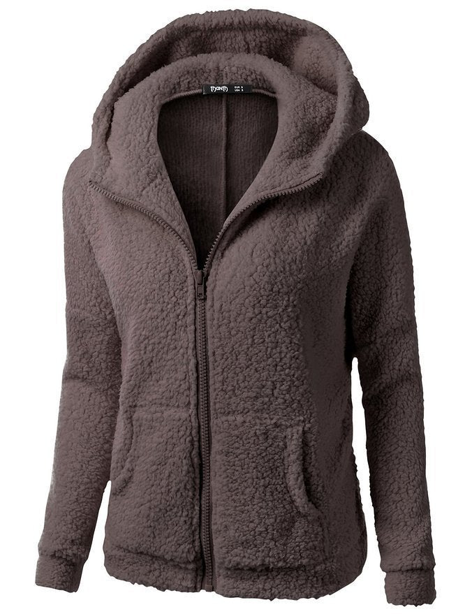 Female Hoodies Sweatershirt Zipper Coat Solid Soft Fleece Women Coat