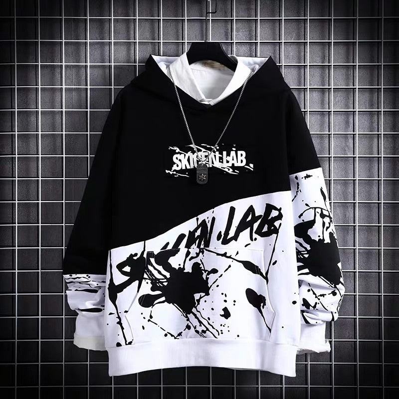 Autumn Men's Hoodie Sweatshirt Casual Black Hoodies Tops Techwear Hip Hop Harajuku Patchwork Japanese Streetwear Men 3XL