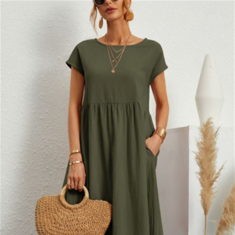 Elegant bodycon sexy cotton Women's dress for women 2022 summer A-line short sleeve boho midi dresses woman robe femme ladies