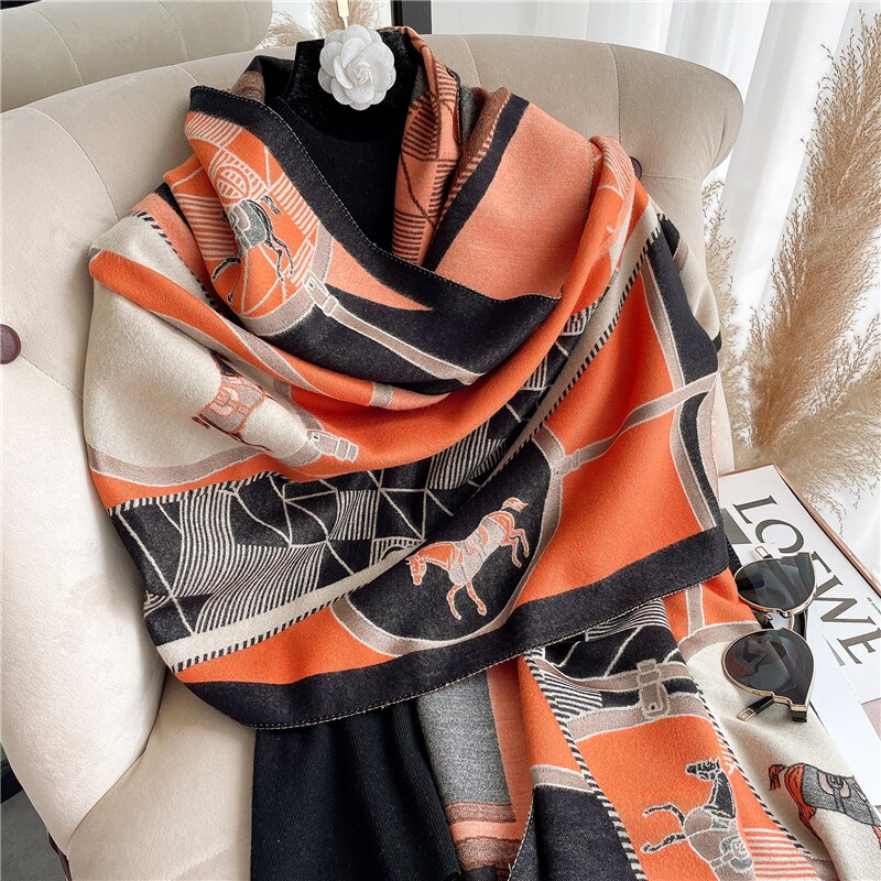 Women's Warm Double-Sided Thick Foulard Lady Fashion Bandana Female Pashmina