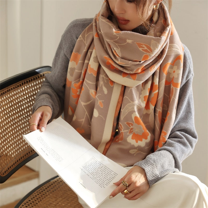 Warm Winter Scarf Cashmere Women Pashmina Design Print Shawls Wrap Female Thick Blanket Soft Bufanda Stoles 2022 Fashion