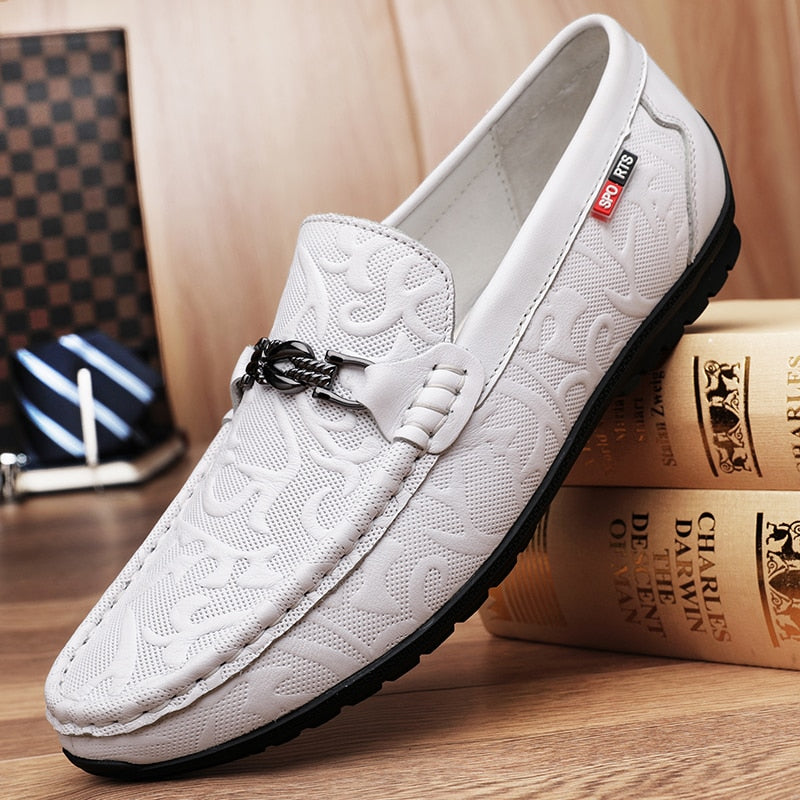 White Handmade Shoes High Quality Genuine Leather Loafers Mens Luxury Mens Designer Shoes Casual Genuine Leather Mens Shoes