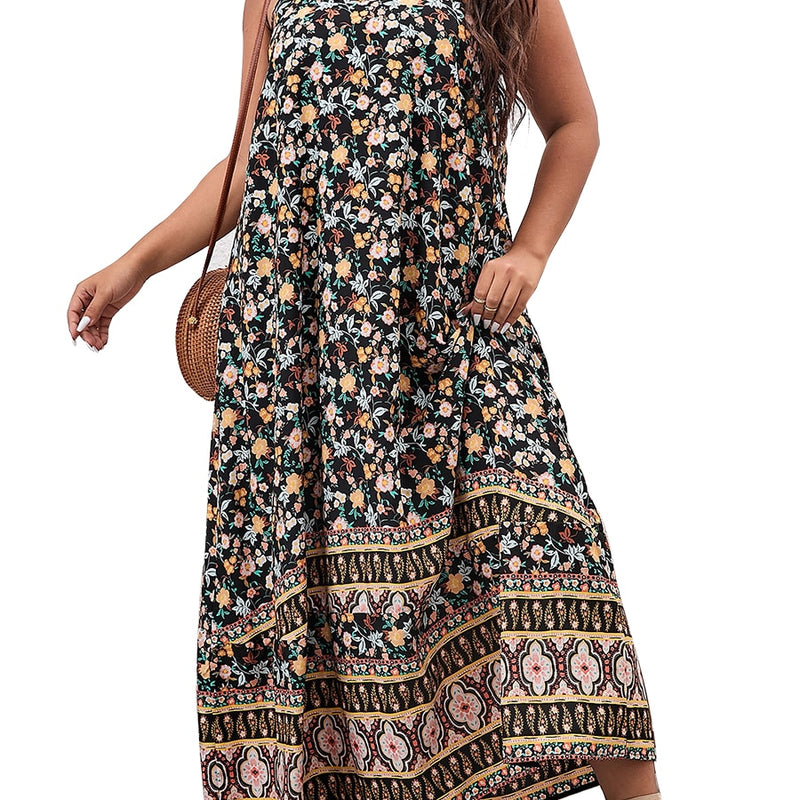 Finjani Ditsy Floral Maxi Cami Dress Backless Plus Size Women Summer Elegant Large Hem Beach Dresses