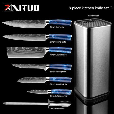 XITUO Kitchen Knife Set Japanese Chef Knives 7CR17 Stainless Steel Damascus Laser Slicing Santoku Cleaver 1-10pc Kitchen Knifes