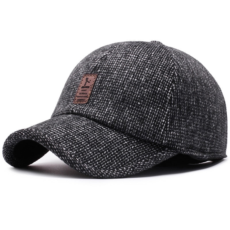 New Baseball Cap Woolen Knitted Winter Ear Cover Baseball Cap Men Thicken Warm Hats with Earflaps Sport Golf Hats Snapback