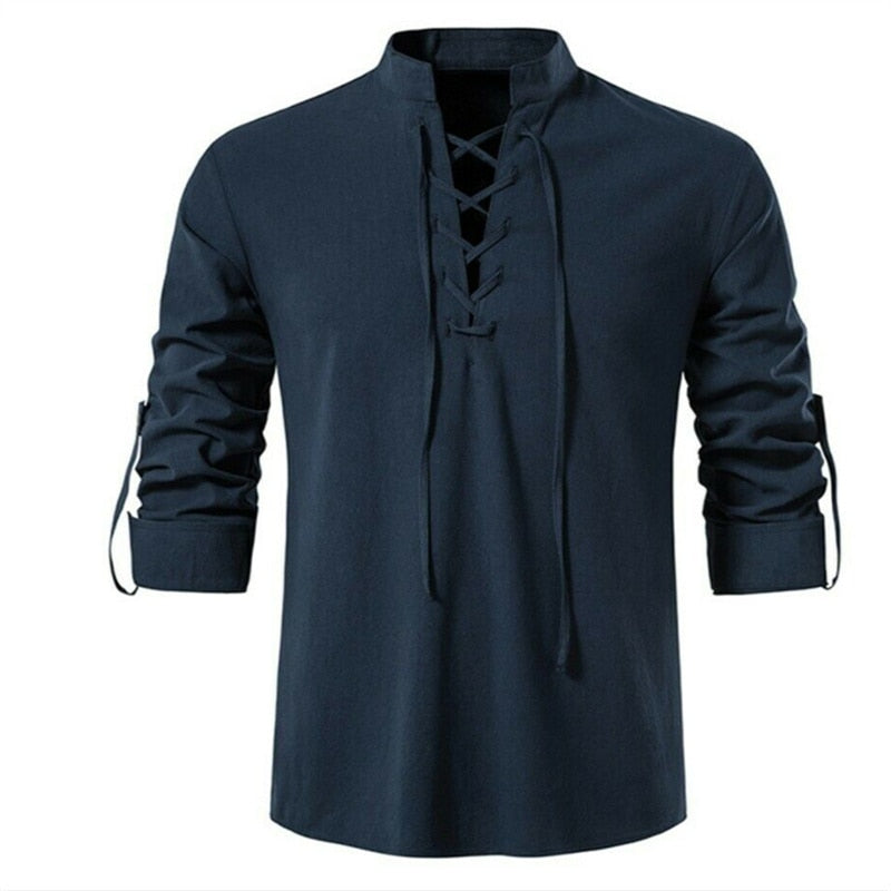 Men's V-neck shirt T-shirt Fashion Vintage Thin Long Sleeve