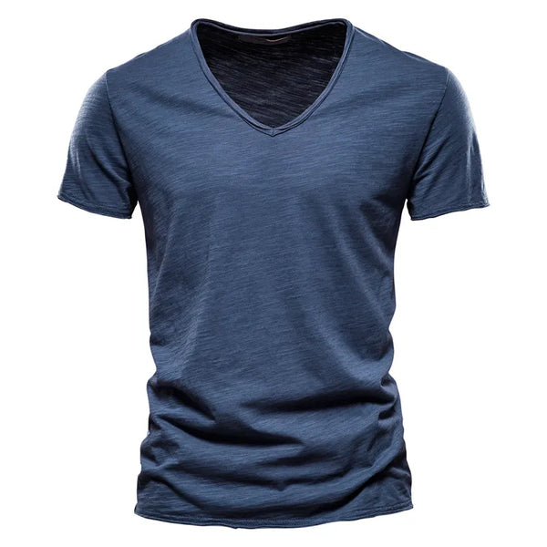 AIOPESON 100% Cotton Men T-shirt V-neck Fashion Design Slim Fit